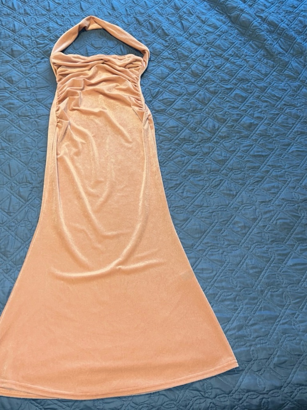 SHEIN Peach Velvet Halter Maxi Dress